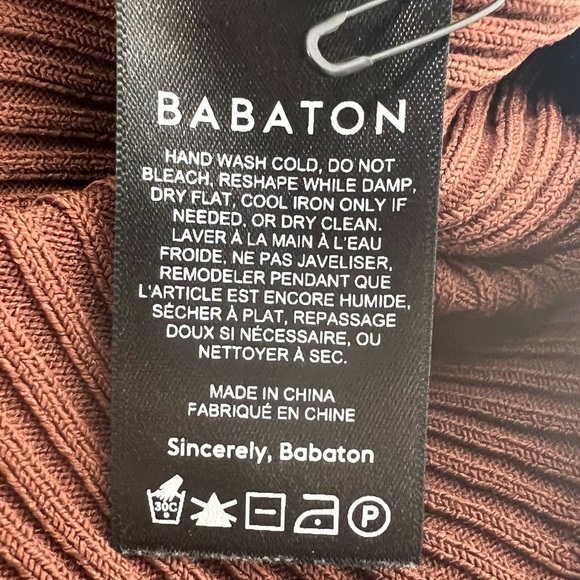 BABATON Medium Rust Brown Ribbed Long Sleeve Top Fitted Long Sleeve Shirt - Picture 7 of 8